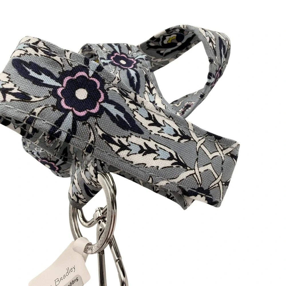 Vera Bradley Wide Lanyard Plaza Tile Blue Floral ID Keychain Office Teacher Gift